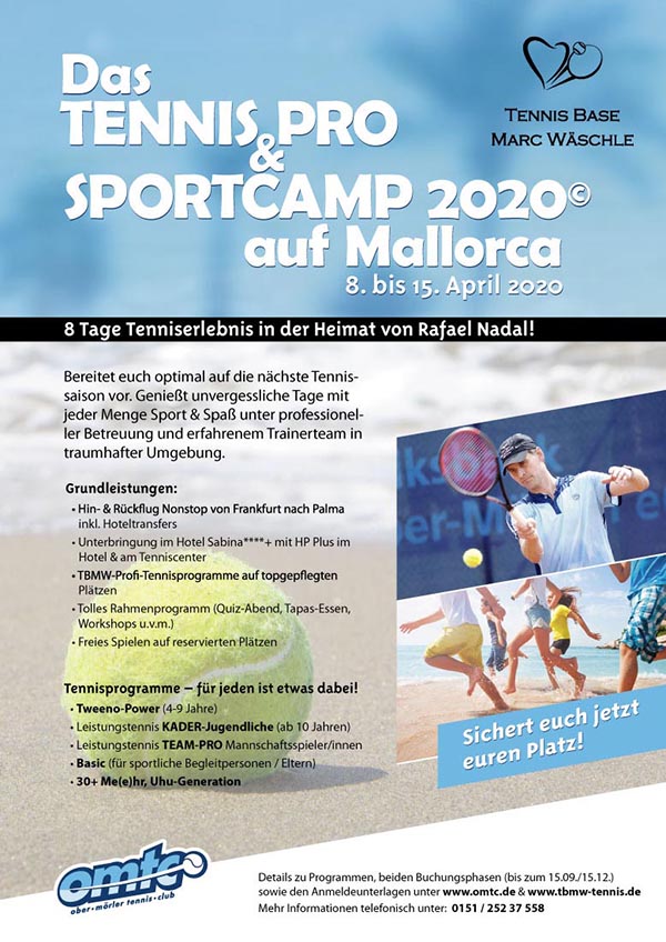 Das Tennis Pro & Sportcamp 2020 auf Mallorca