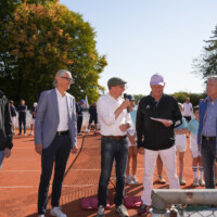 Terence Dürauer (Vorsitzender Ober-Mörler TC), Mario Sprengel (Bürgermeister Ober-Mörlen), Jan Weckler (Landrat Wetteraukreis), Uwe Semrau, Jörg Wulf (Sportkreis Wetterau), Deutsche Tennis Mannschaftsmeisterschaft 2025 Herren 60, Ober-Mörlen, Ober-Mörler TC, 06.09.25